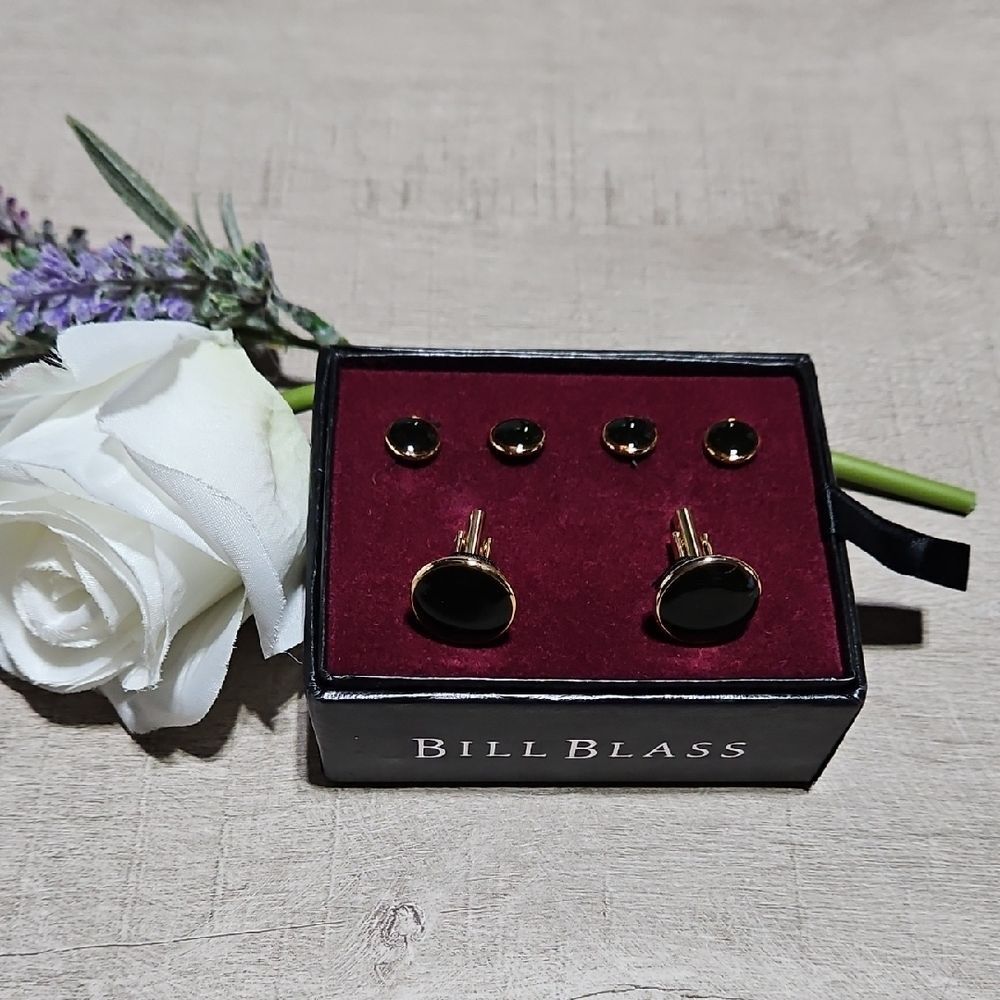 Bill Blass 🎁 Black and Gold Color Cufflinks and Studs